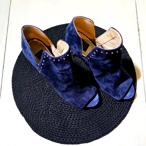 REDUCED PRICE! Gorgeous Cobalt Blue Open Toe, Ankle Boot, Heel with Silver Studs - Picture 1 of 2